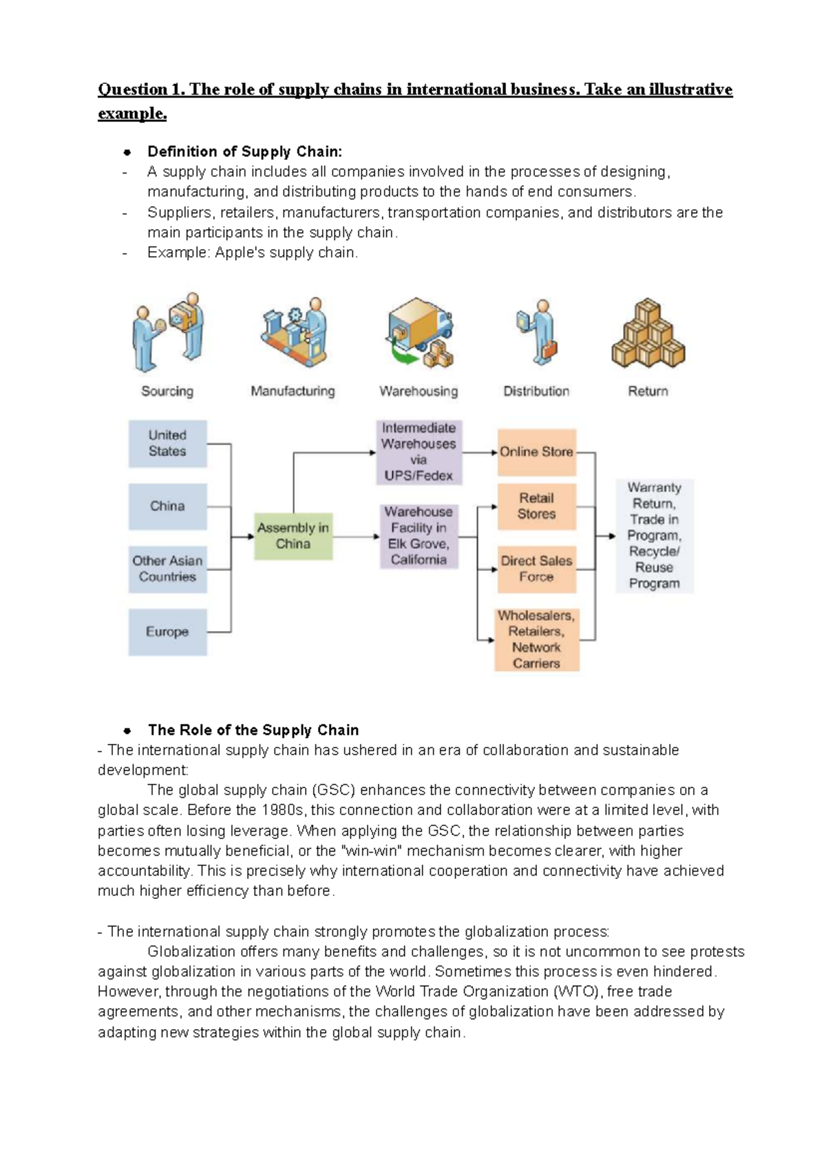 GSCM - Cô Ngọc - Question 1. The role of supply chains in international ...