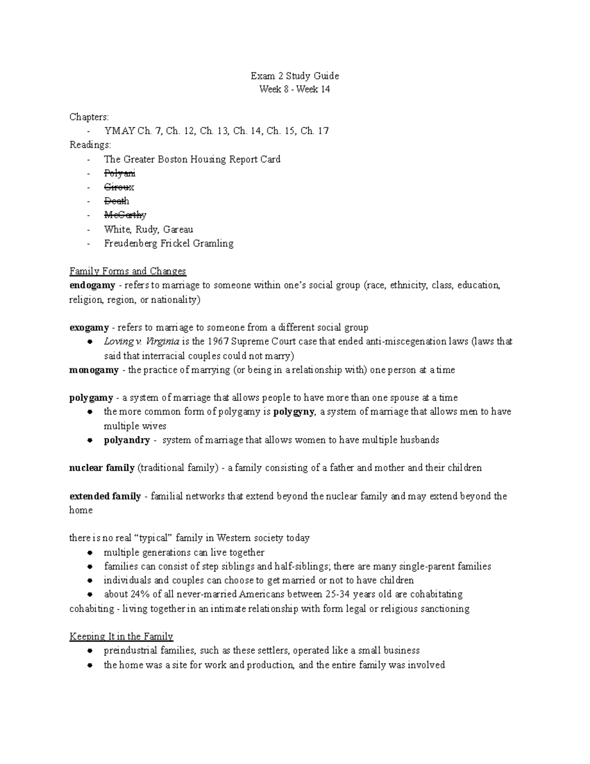 Final Exam Study Guide - Exam 2 Study Guide Week 8 - Week 14 Chapters ...