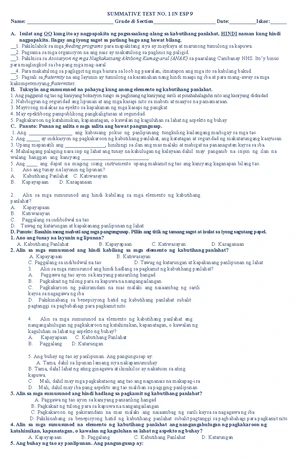 ESP 9 Summative Test No. 3: Understanding Society and Economy - Studocu