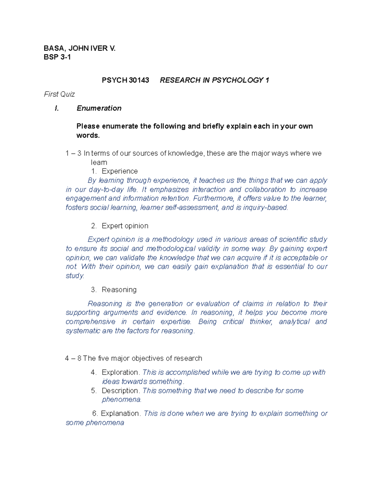 Psych 30143 1st Quiz Notes: Research in Psychology 1 - Studocu