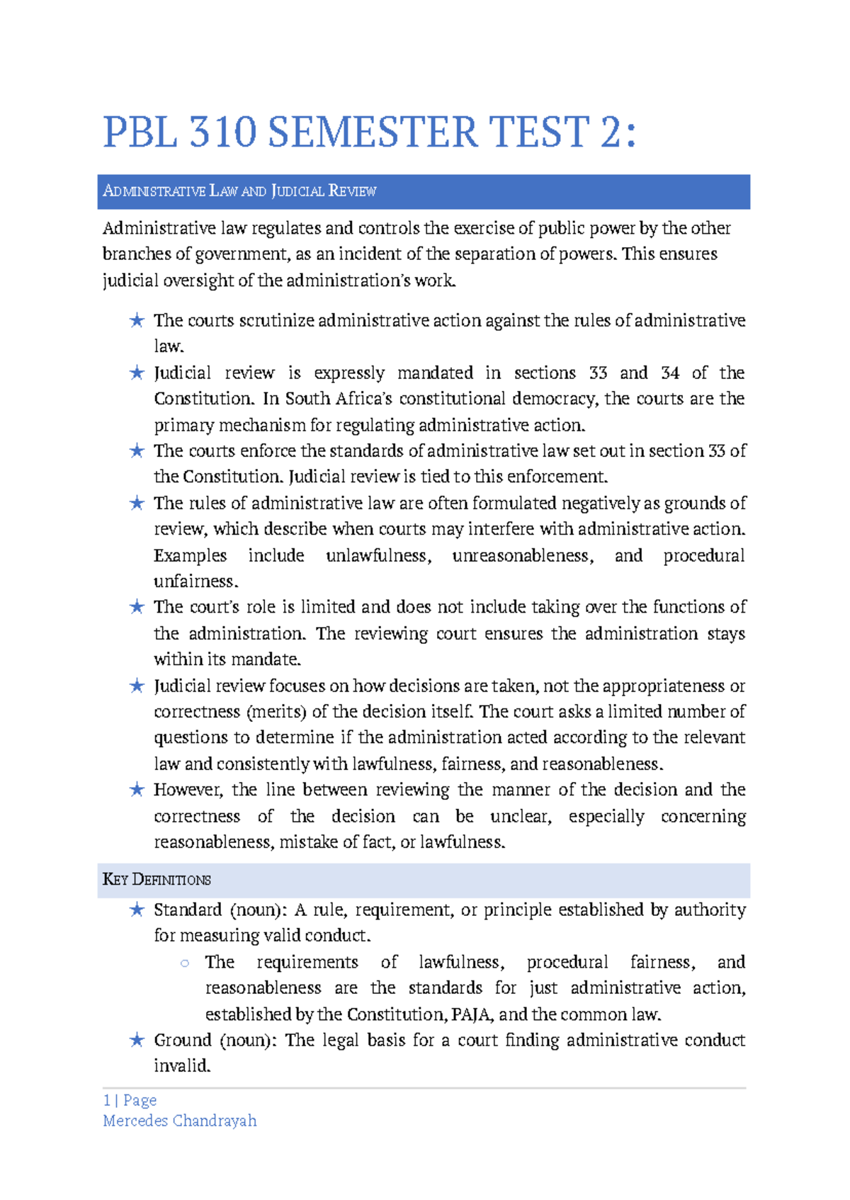 PBL 310 SEMESTER TEST 2: ADMINISTRATIVE LAW & JUDICIAL REVIEW SUMMARY ...