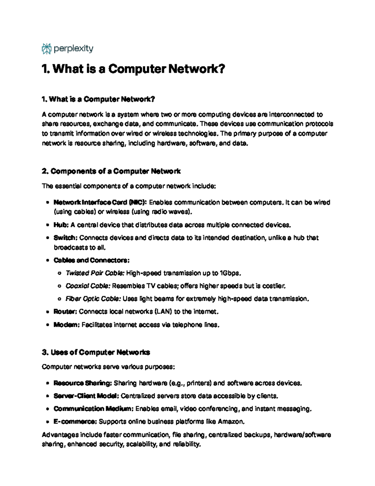 Computer Networks: Components, Uses, and Topologies Overview - Studocu