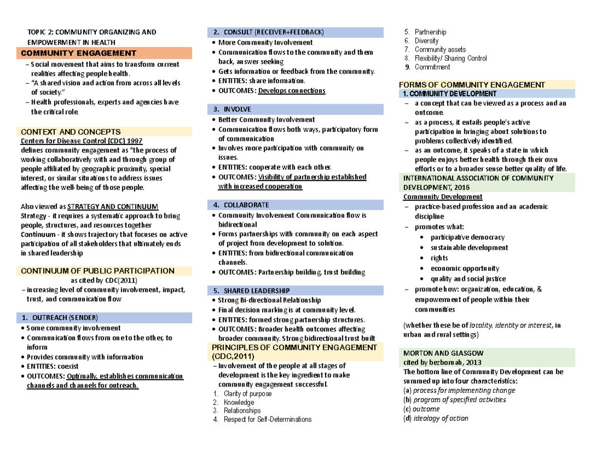 2-CHN-CO - Community Organizing and Empowerment in Health - Studocu
