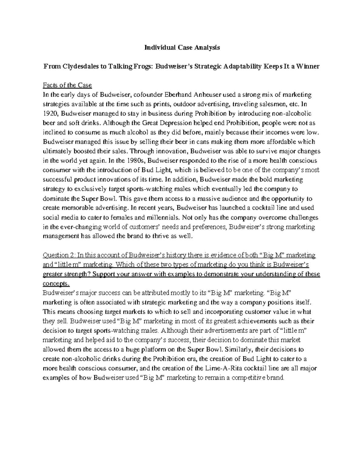 Budweiser's Strategic Adaptability: A Case Study Analysis - Studocu