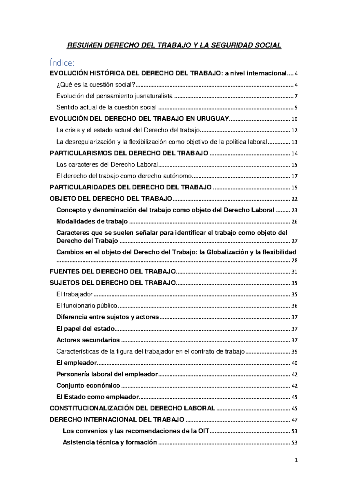 Resumen Completo de Derecho del Trabajo y Seguridad Social (DERECHO 101 ...