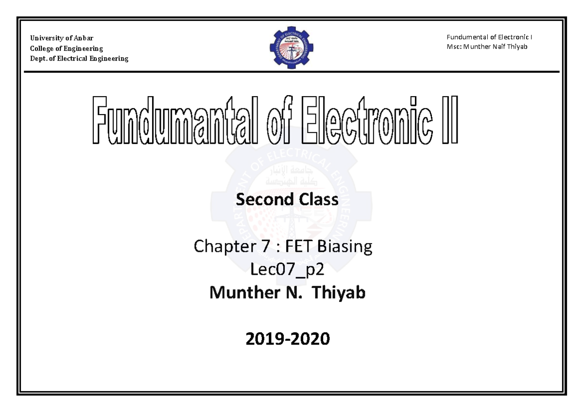 Fundamentals of Electronics I (MSc): Chapter 7 - FET Biasing Notes ...