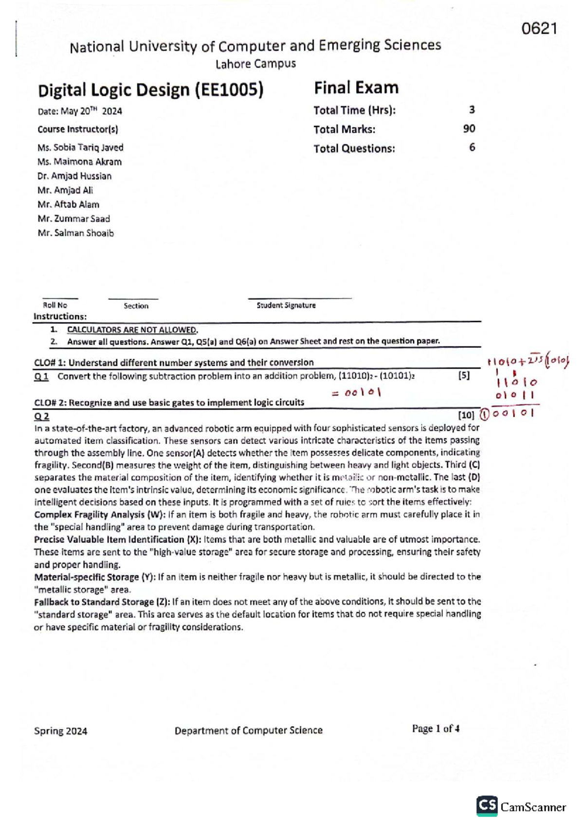 DLD (EE1005) Final Exam Past Paper - Spring 2024 - Studocu