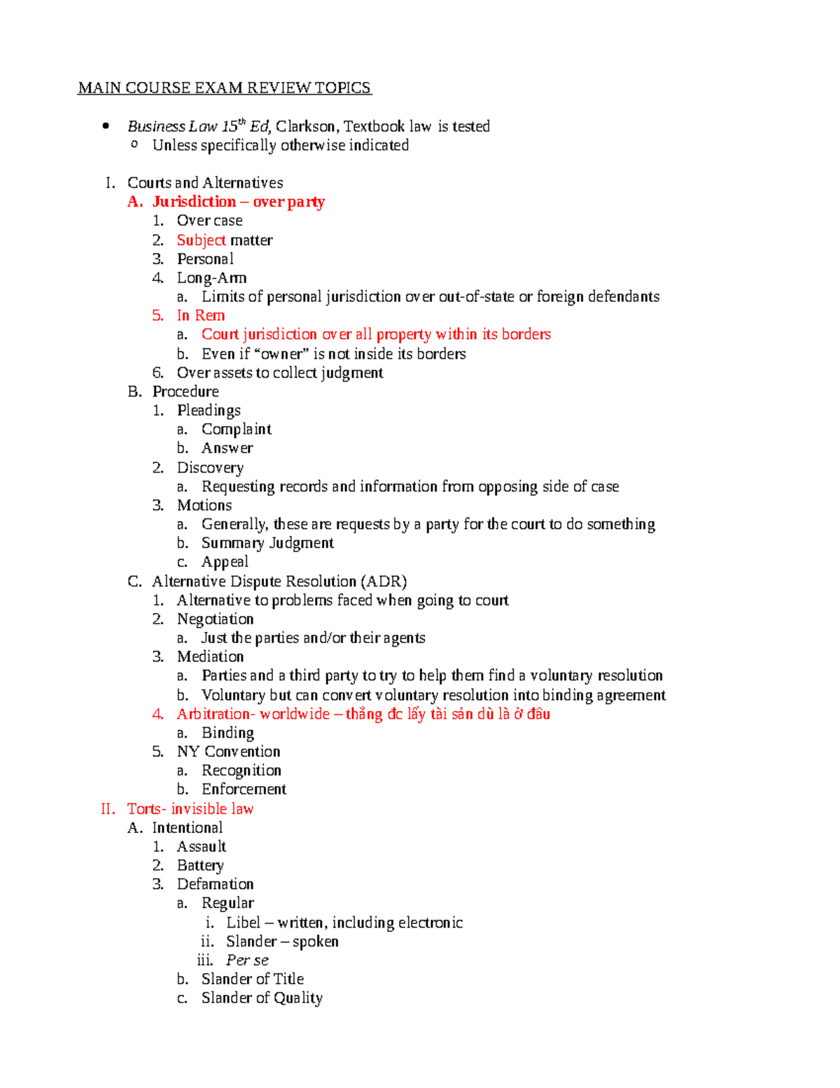 UEH ISB Business Law Final Exam Review Outline for Study Guide - Studocu