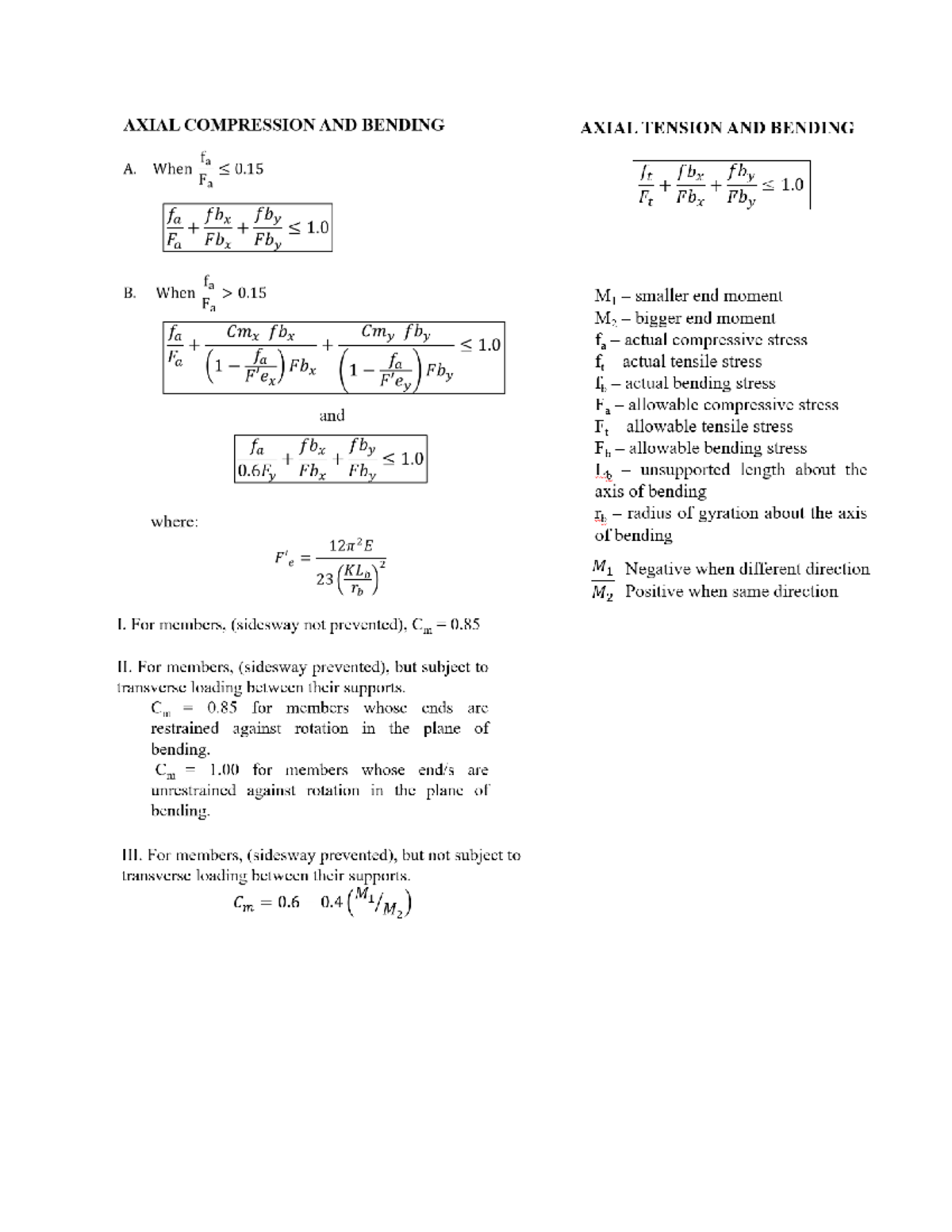 NSCP Interaction Formula: AXTAL Compression & Bending Analysis - Studocu