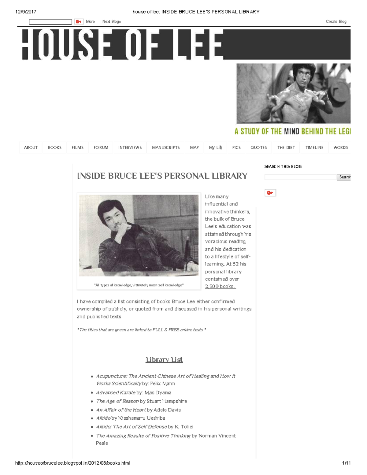 Bruce Lee's Personal Library: A Comprehensive Reading List - Studocu