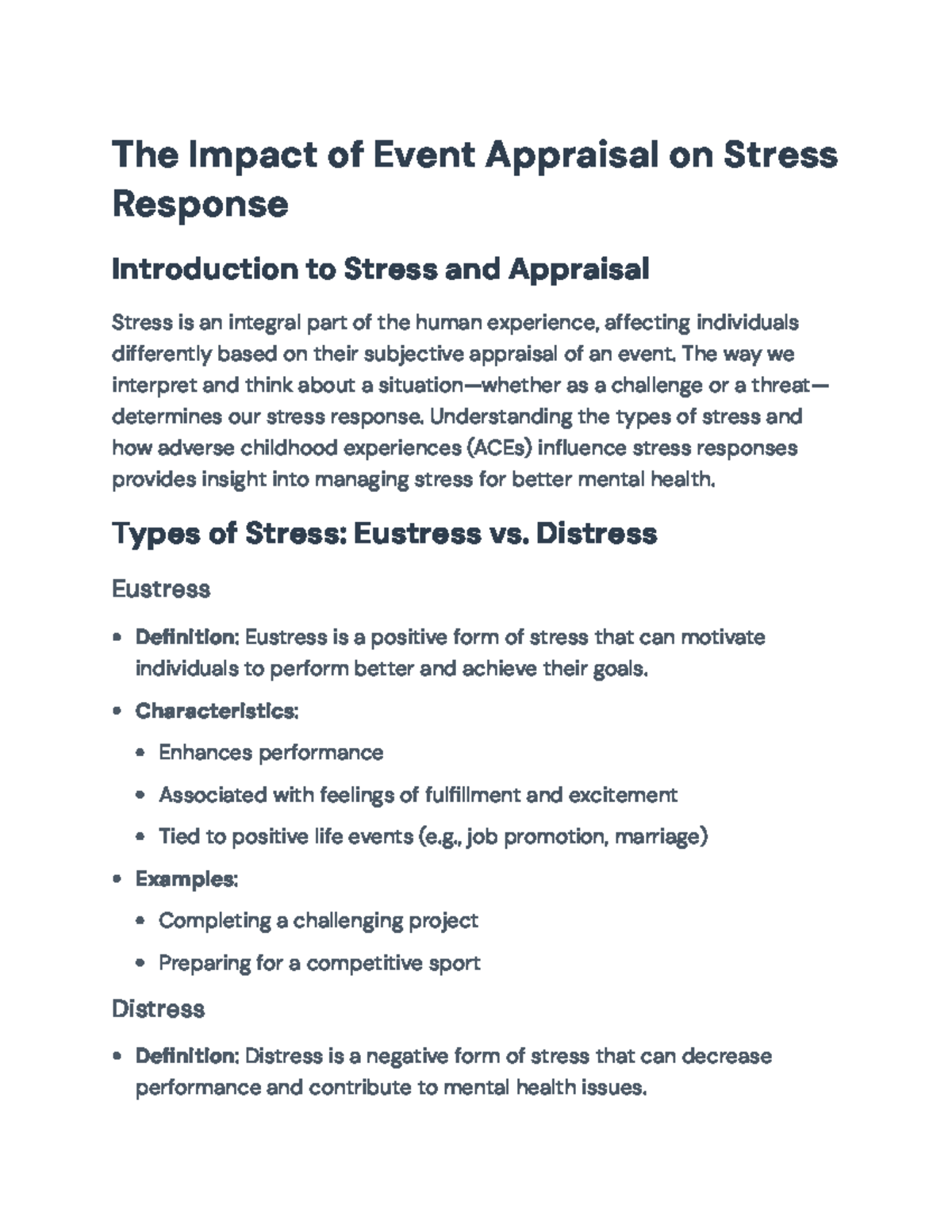 The Impact of Event Appraisal on Stress: Eustress vs. Distress Insights ...