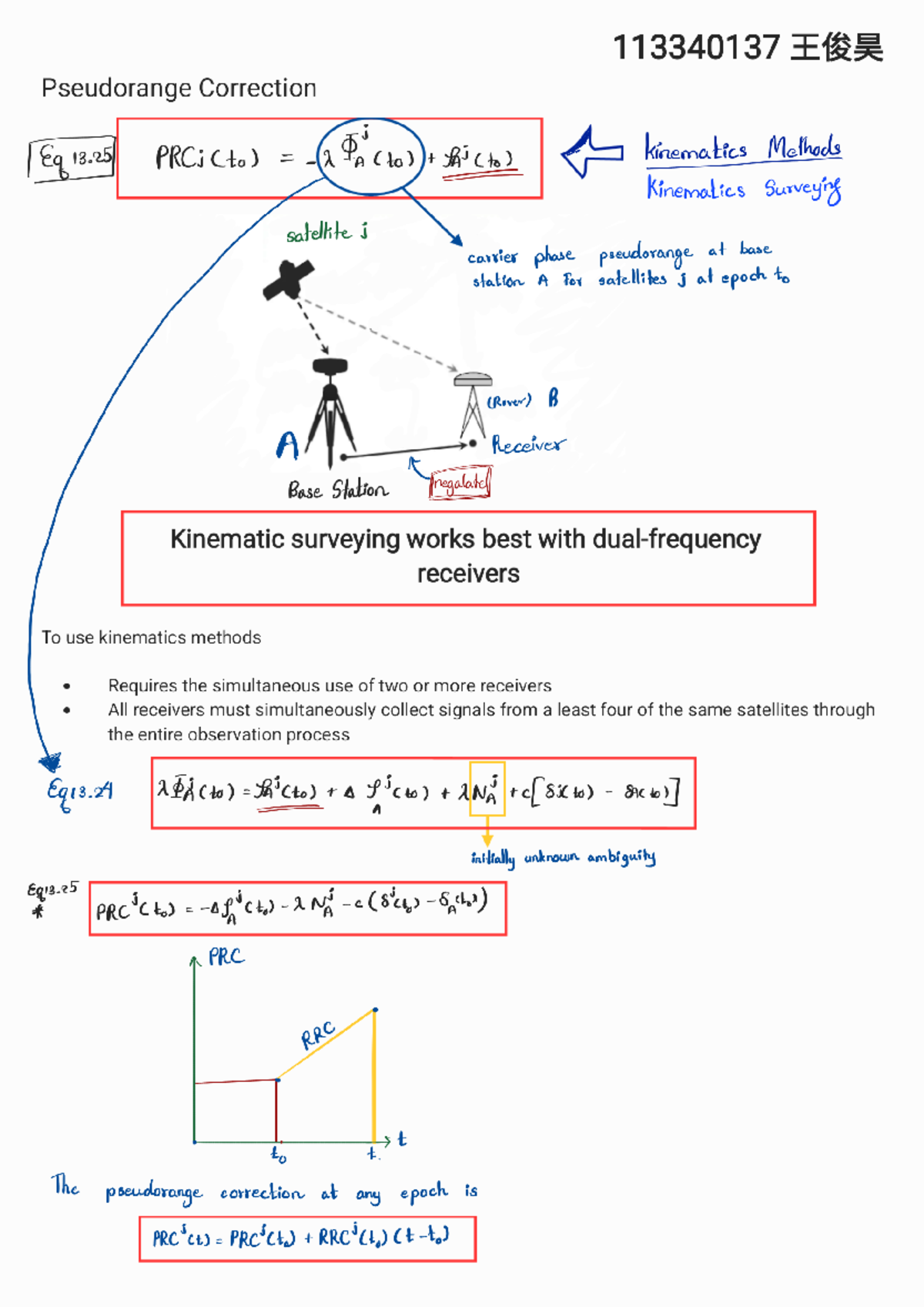 113340137 Kinematic Surveying Notes on Pseudorange Correction - Studocu