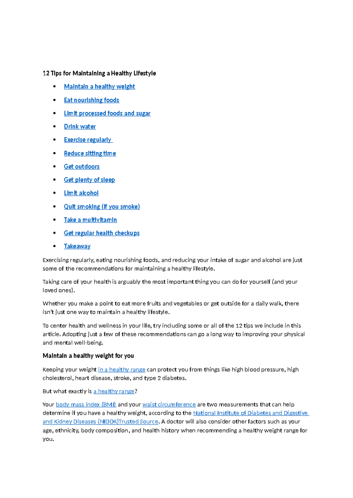 12 Tips for a Healthy Lifestyle: Weight, Nutrition, and Exercise - Studocu