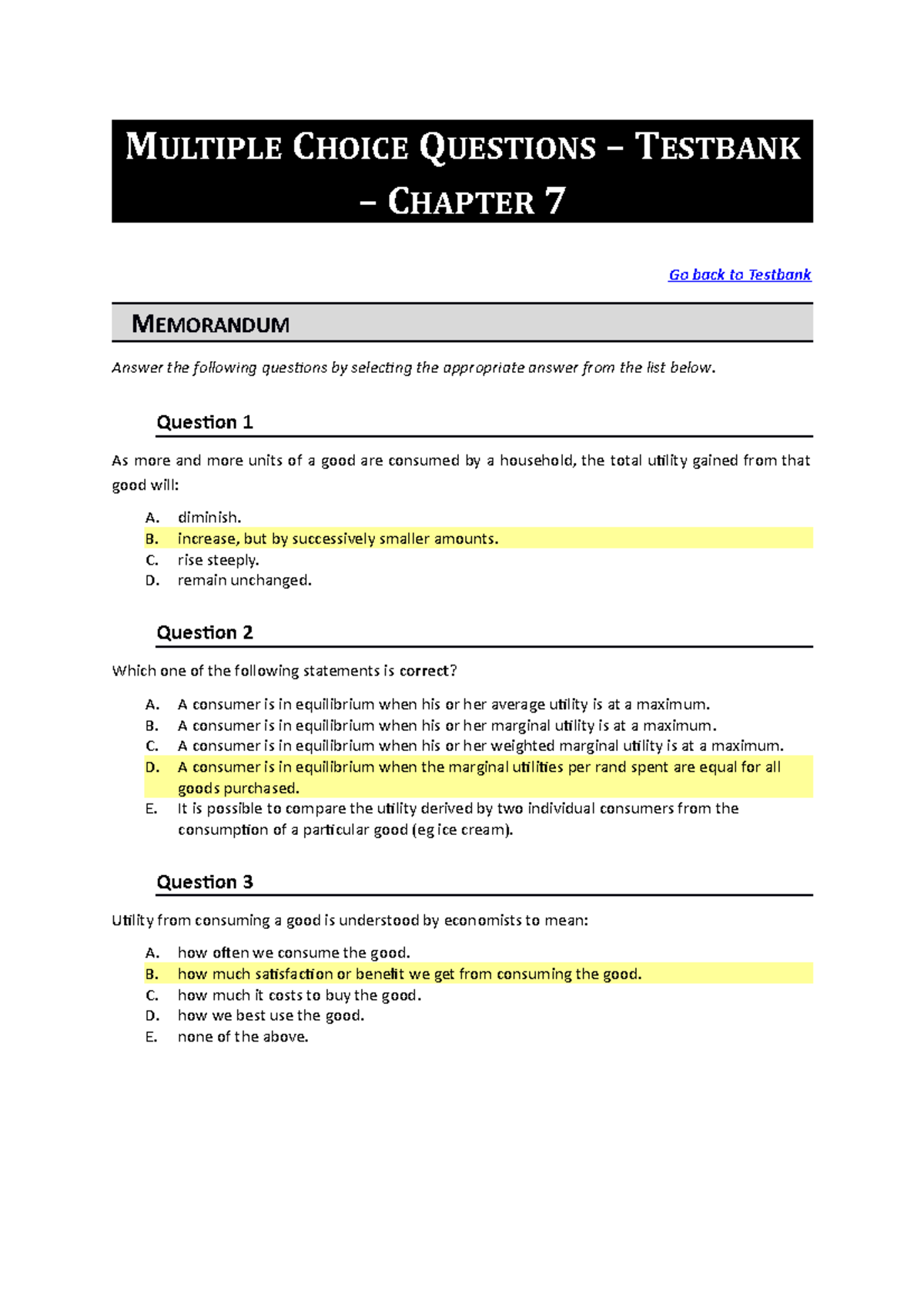 Economics 5 MCQ Practice Questions for Chapter 7 - Studocu