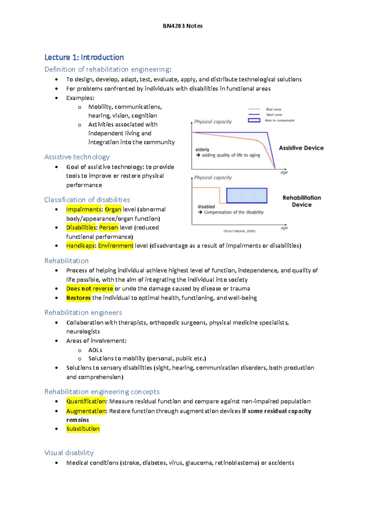 BN4203 Lecture Notes - Comprehensive Overview of Rehabilitation ...
