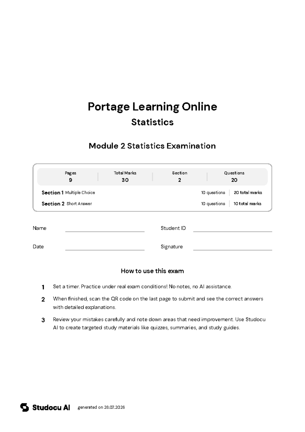 Module 2 Statistics Final Exam - Studocu