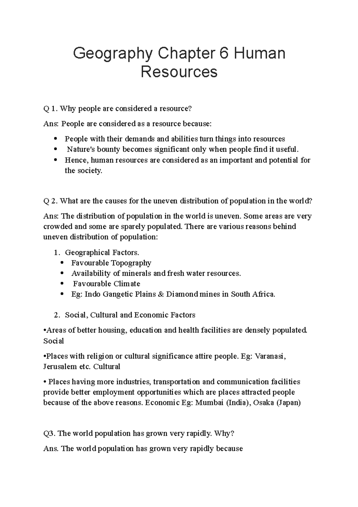 Class 8 Geography Chapter 6: Human Resources and Population Dynamics ...