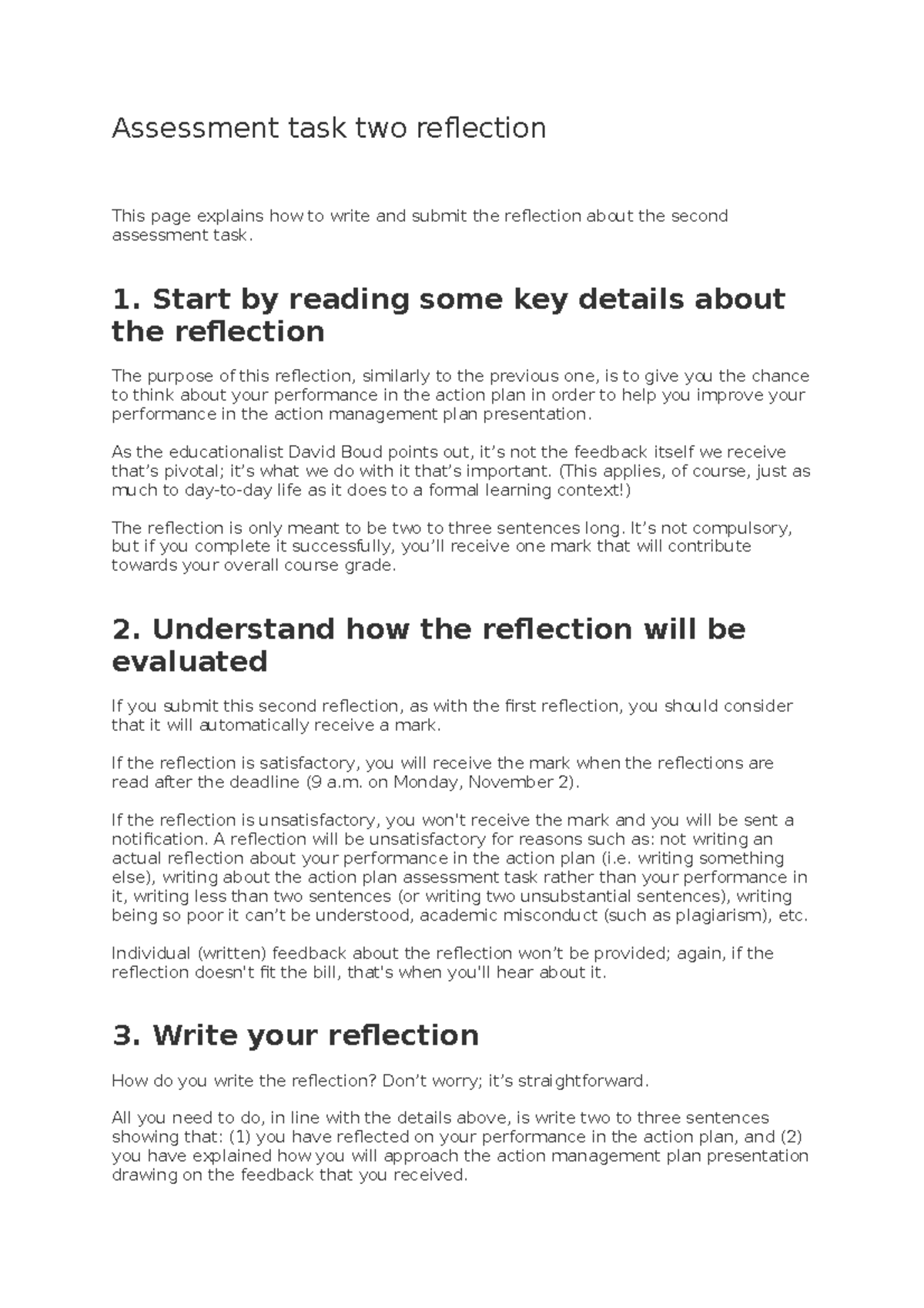Assessment Task 2 Reflection Guidelines and Submission Instructions ...