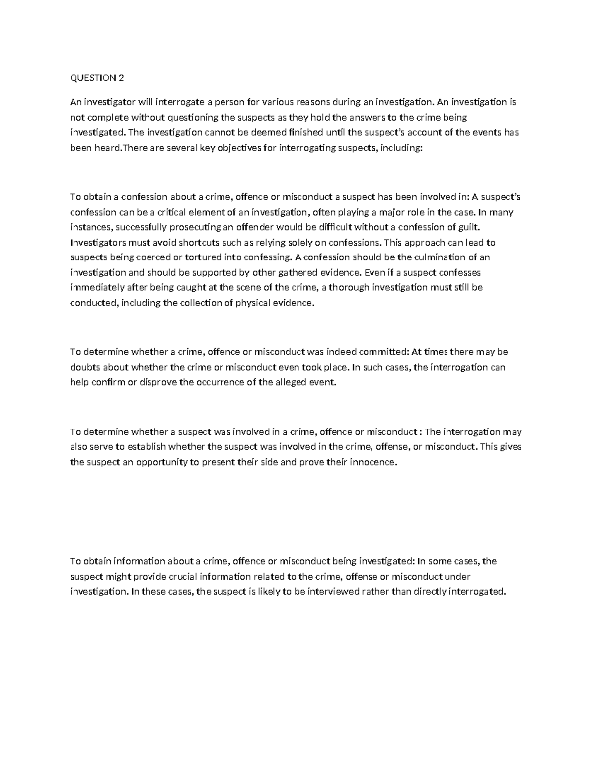 Interrogation Objectives in Criminal Investigations: Question 2 - Studocu
