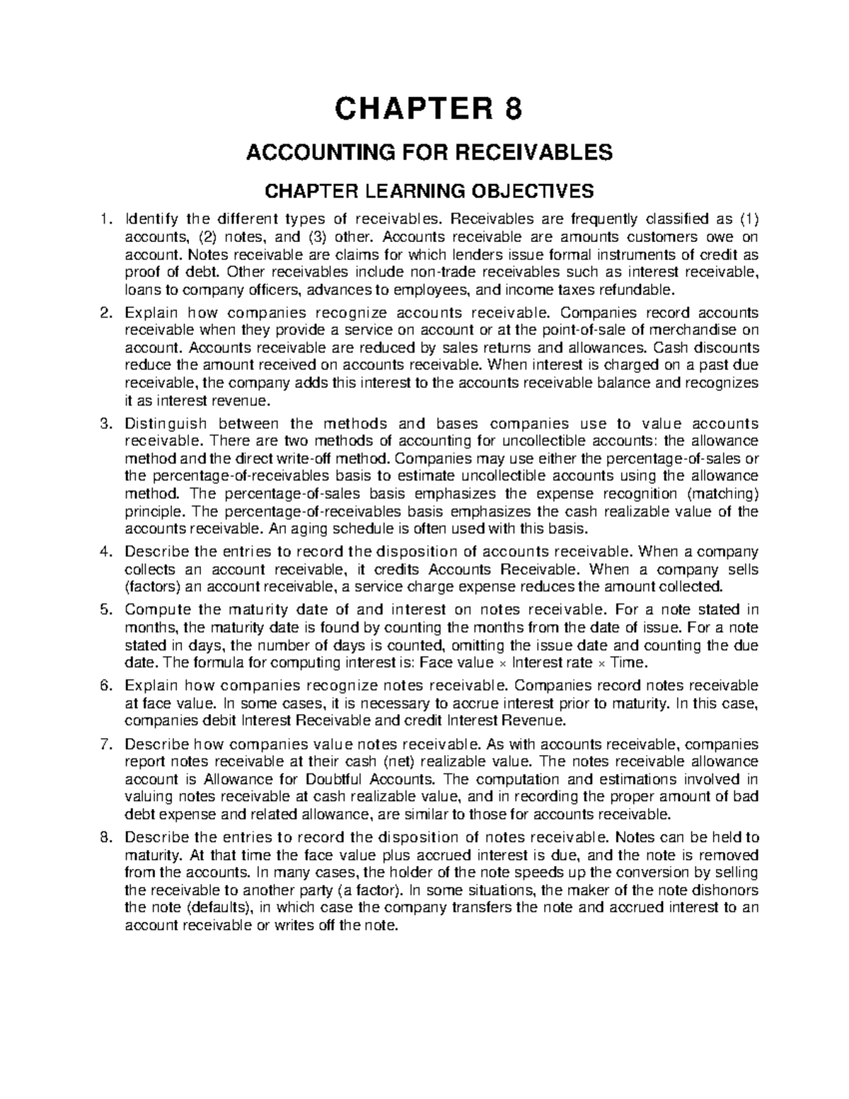 Ch08 - Testbank - CHAPTER 8 ACCOUNTING FOR RECEIVABLES CHAPTER LEARNING ...