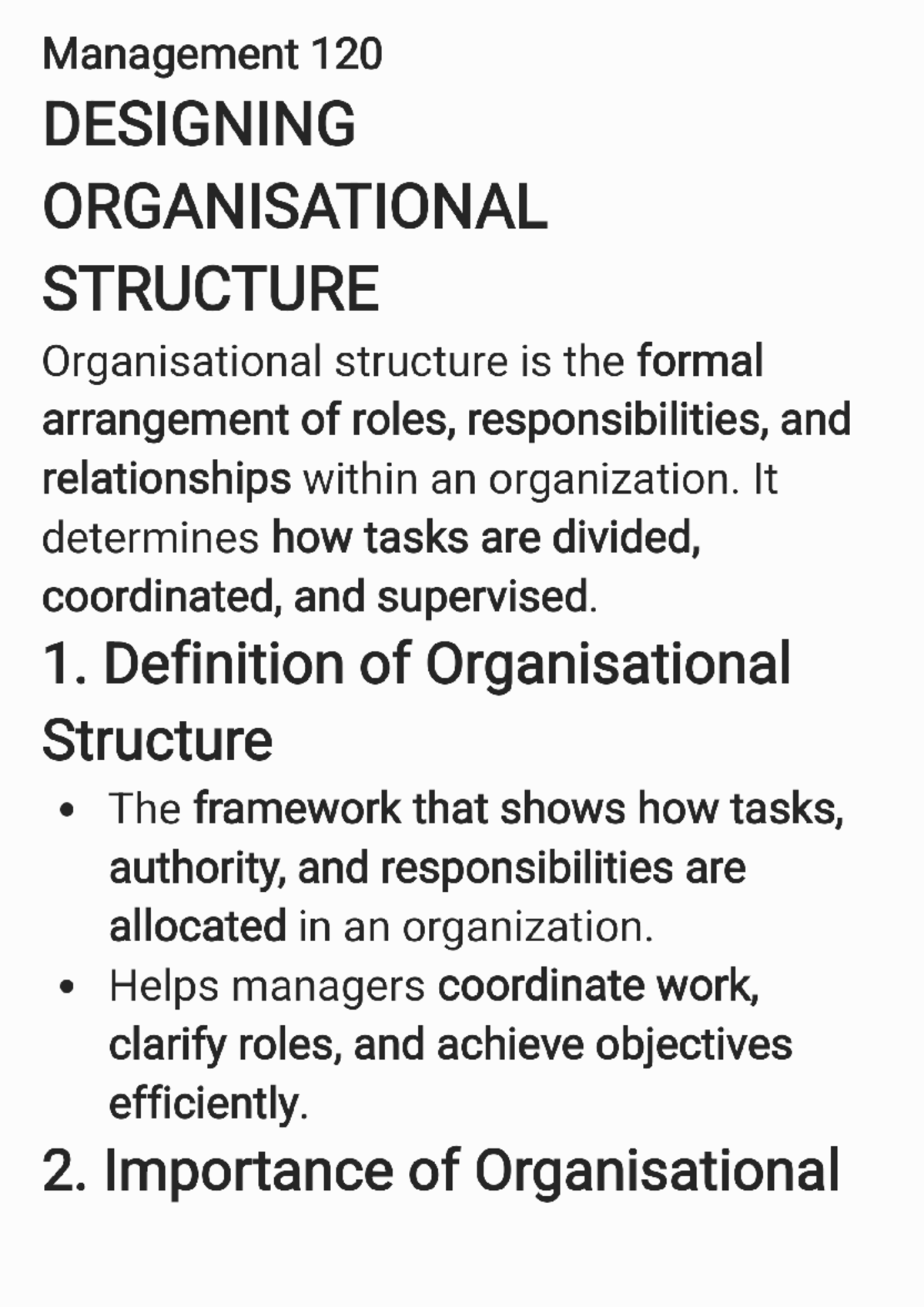 Management 120: Designing Organisational Structure Notes - Studocu