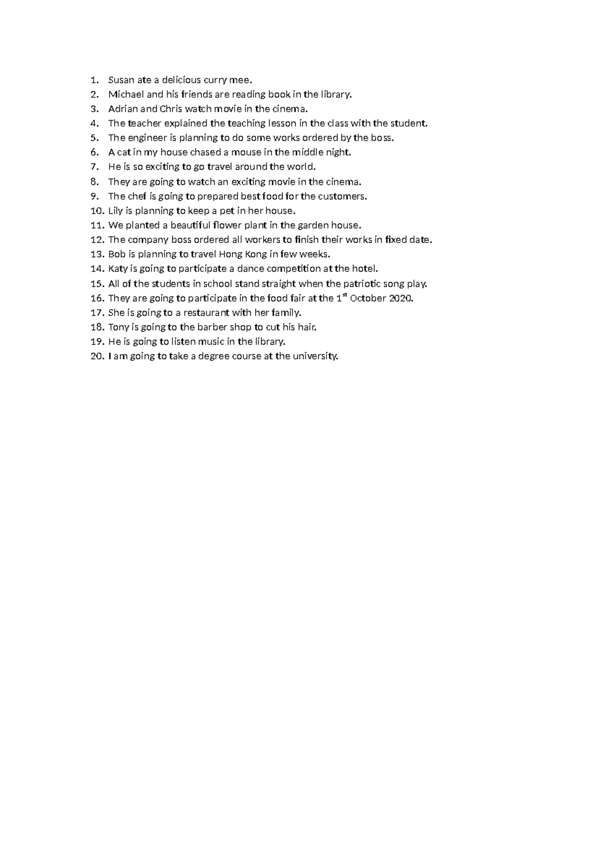 20 Simple Sentences for English Language Practice - Studocu