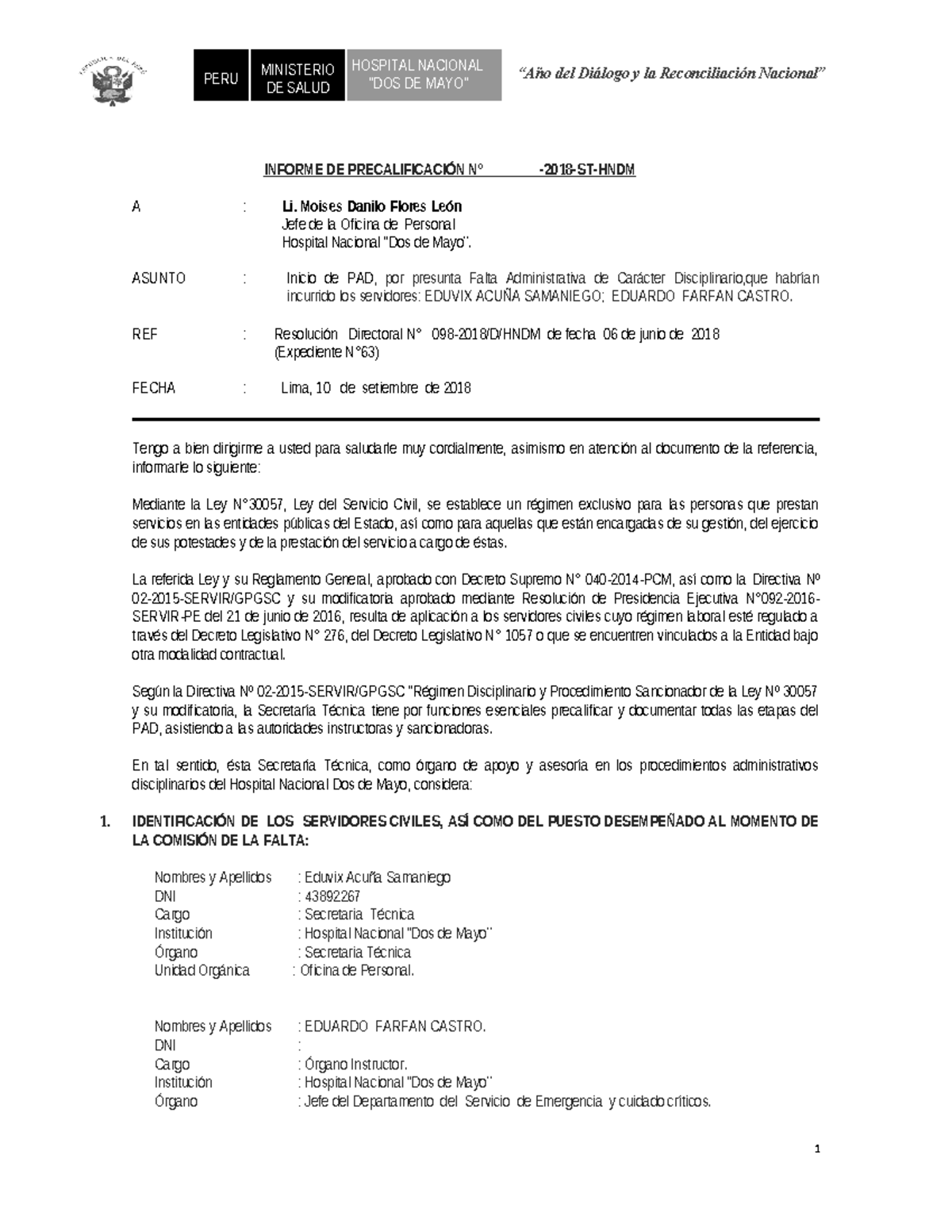 Informe de Pre-Amonestación Verbal sobre Procedimiento Disciplinario - Document Preview