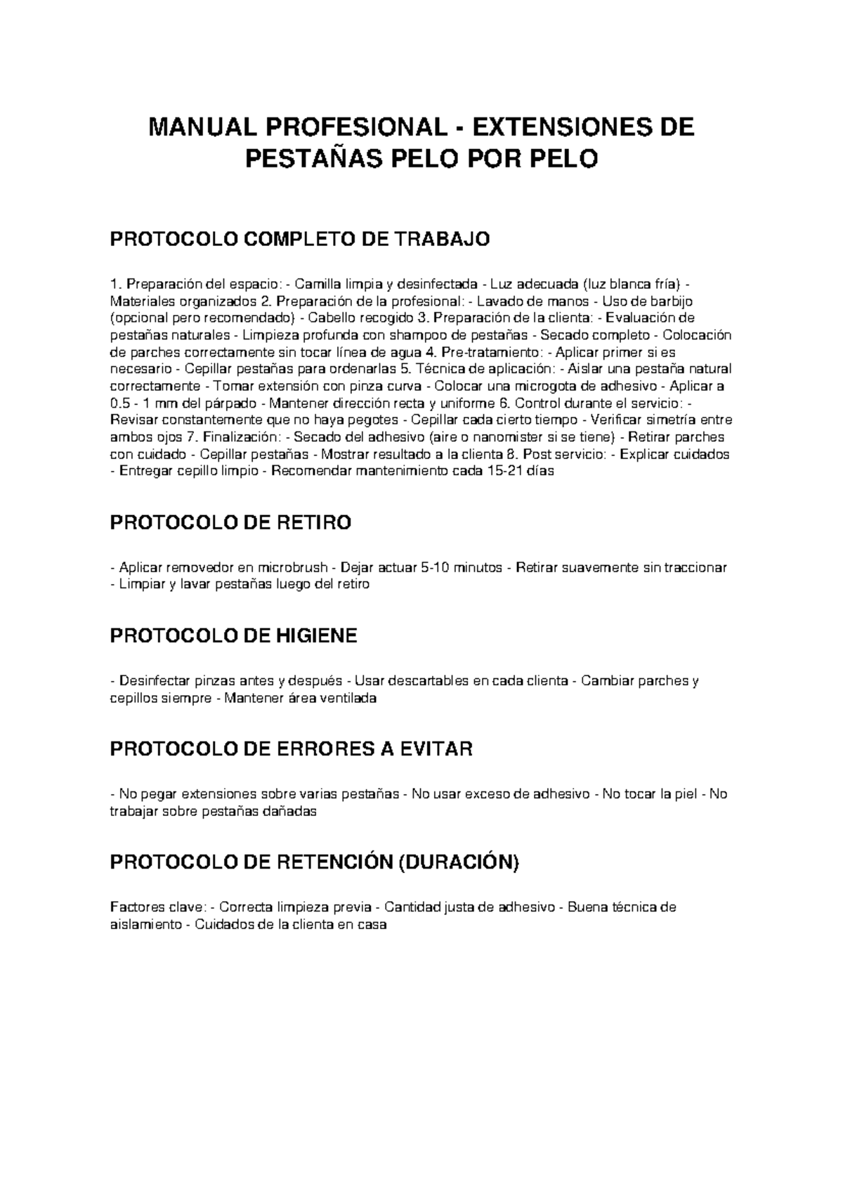 Manual Profesional de Extensiones de Pestañas: Protocolo Completo - Studocu