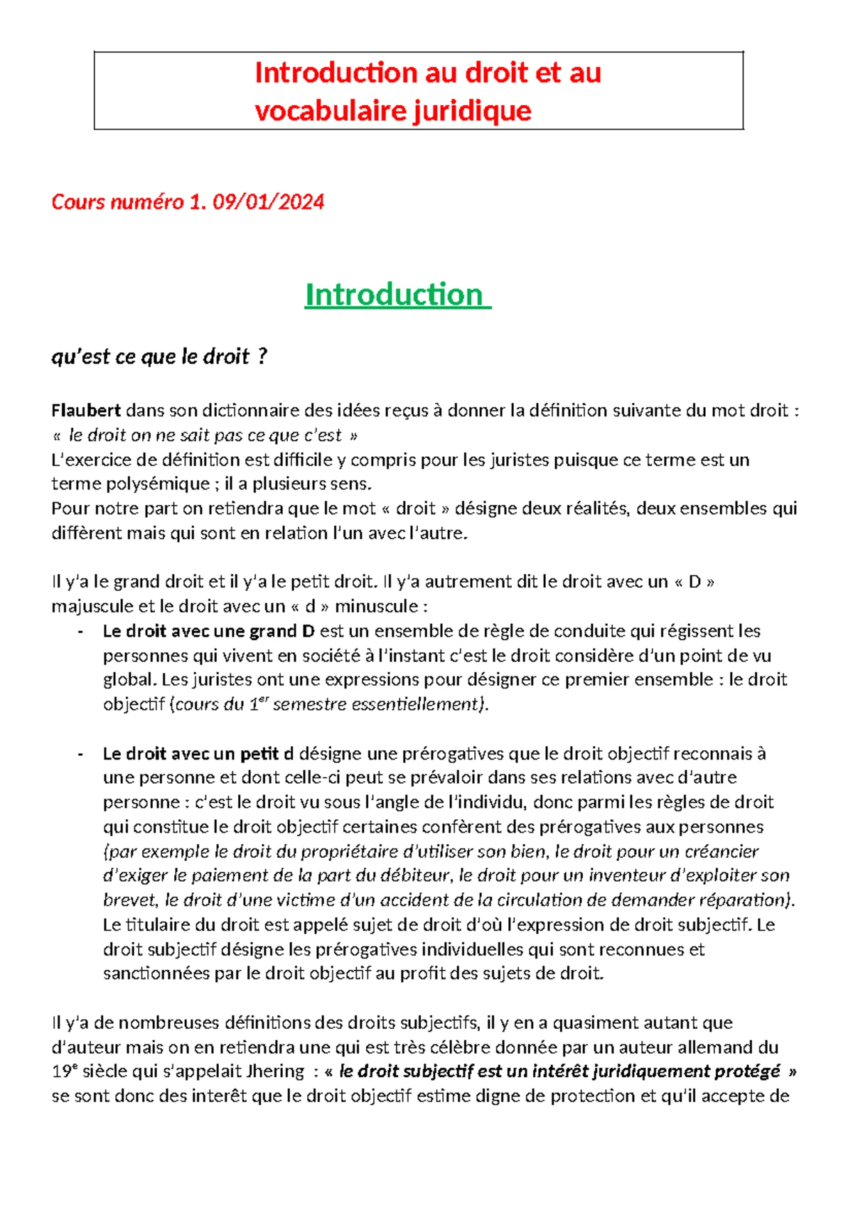 Présentation Générale du Droit - Introduction au Droit - Cours 1 - Studocu