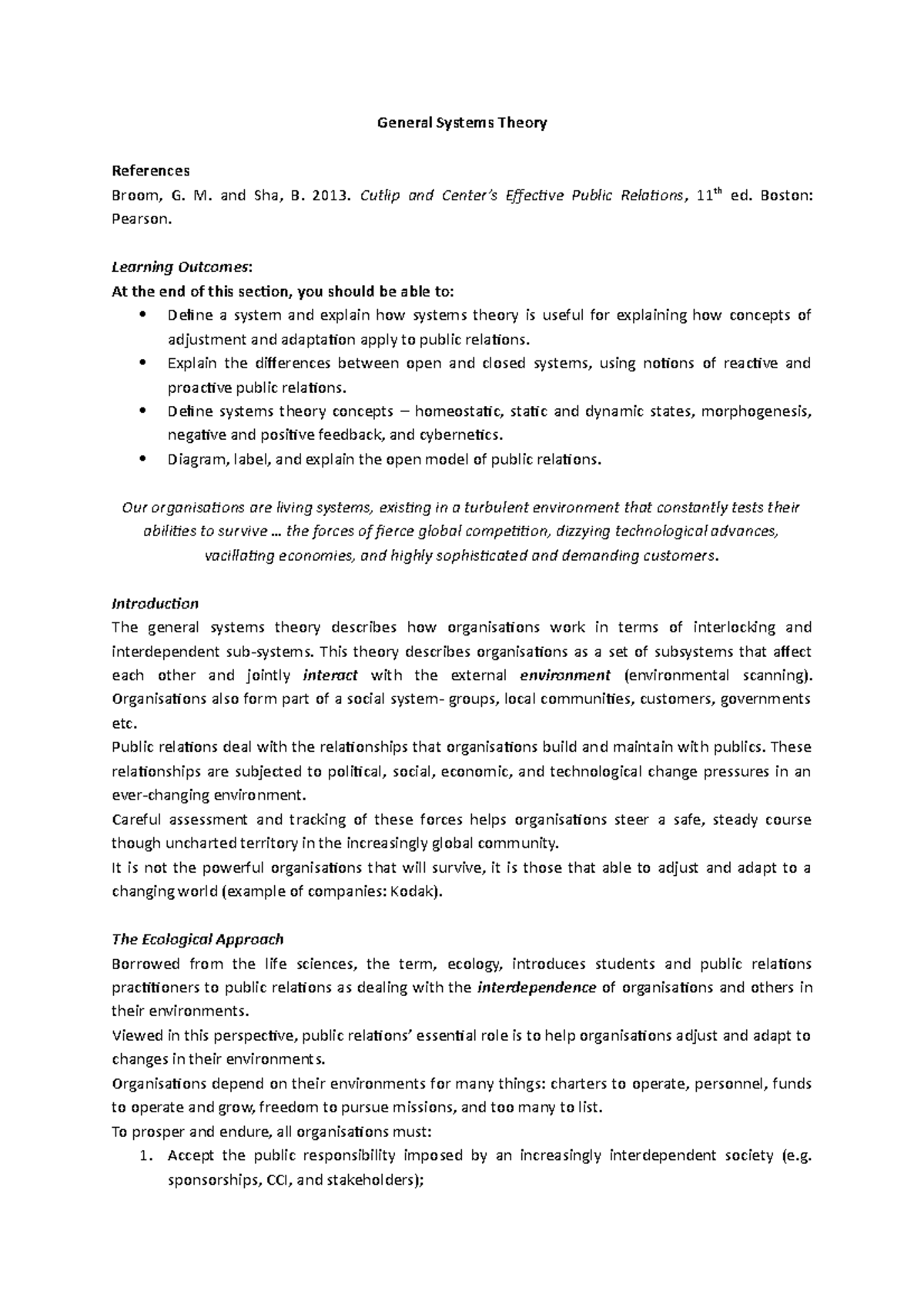 GSY 2: Understanding General Systems Theory in Public Relations - Studocu