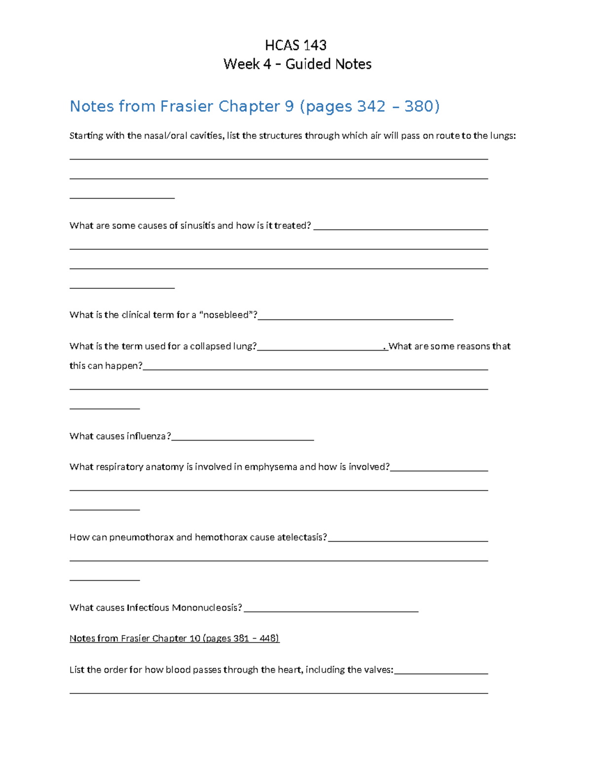 HCAS 143 Week 4 Guided Notes: Respiratory & Cardiovascular Insights ...