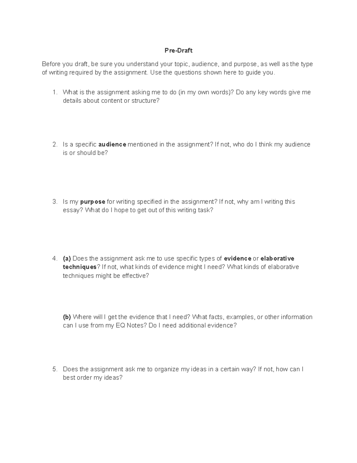 Pre-Draft Guidelines for Writing Assignments - Studocu