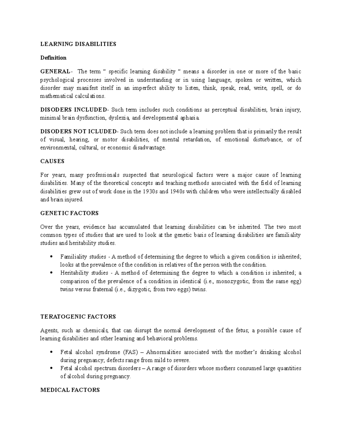 Learning Disabilities - LEARNING DISABILITIES Definition GENERAL - The ...