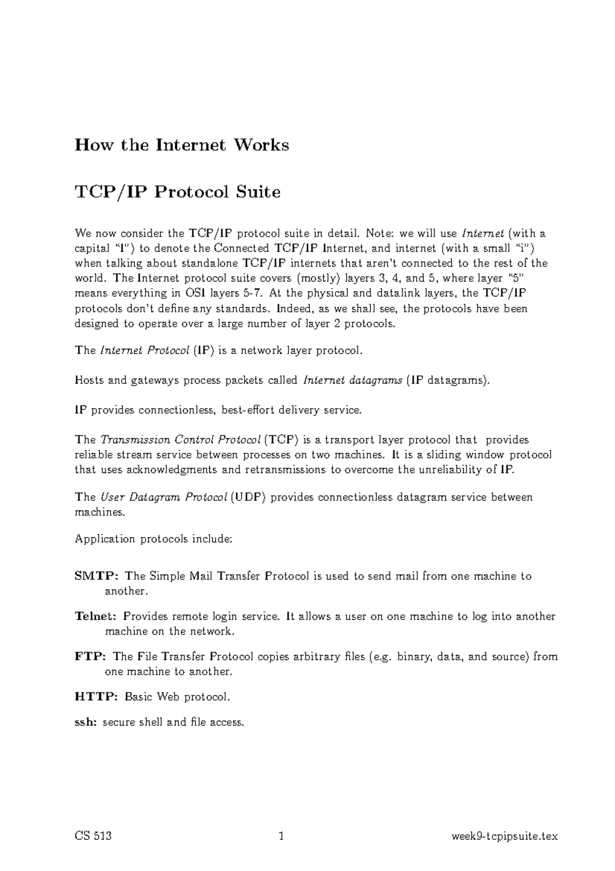 CS 513 Lecture Notes: Understanding the Internet Protocol Suite - Studocu