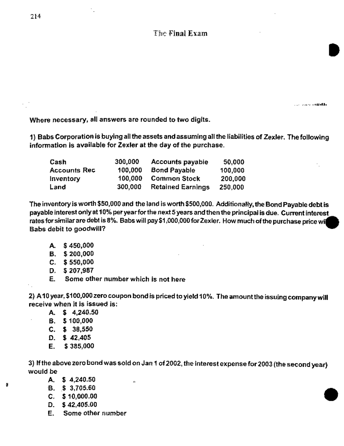 ACCT 214 Final Exam Practice Questions and Solutions - Studocu