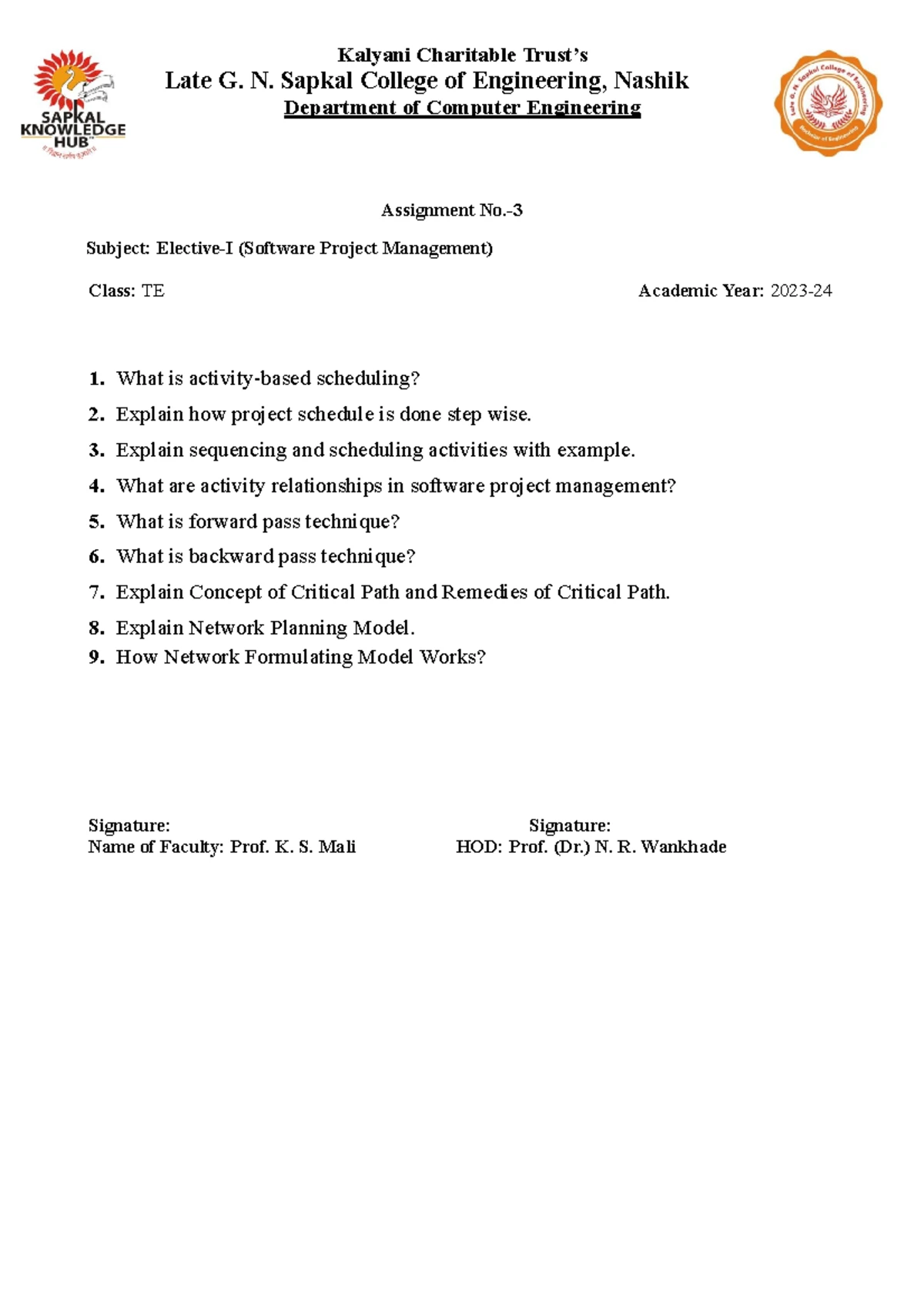 TE TOC Assignment no 3 - Kalyani Charitable Trust's Late G. N. SAPKAL ...