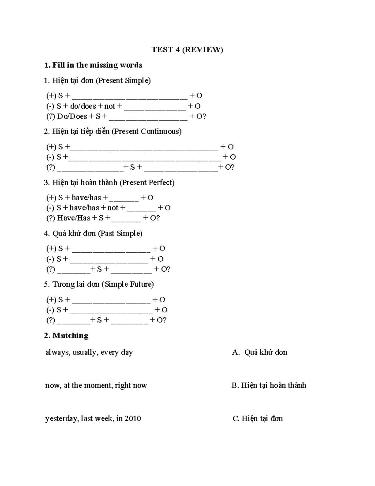 TEST 4 - Fill in the Missing Words Review for English - Studocu