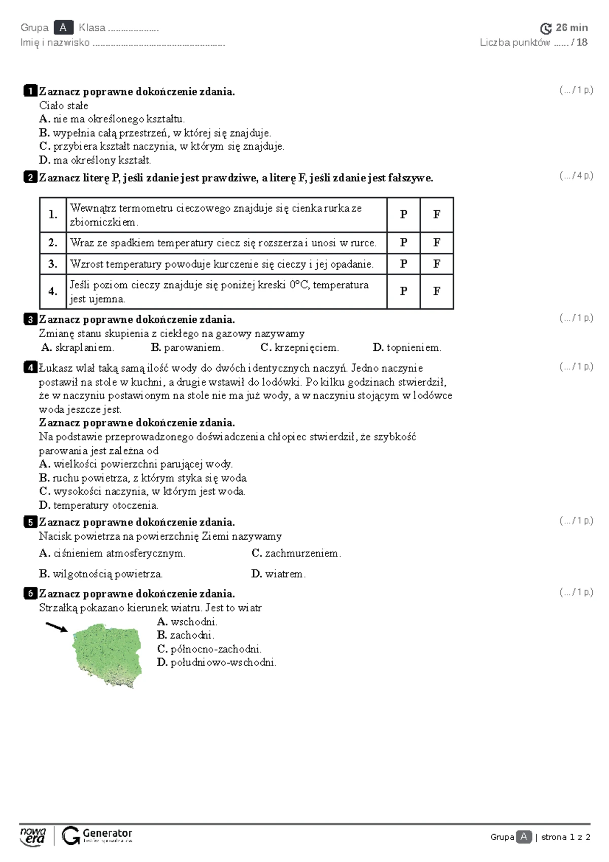 Sprawdzian Z Przyrody Kl 6 Dzal4 Grupa B www.studocu.com