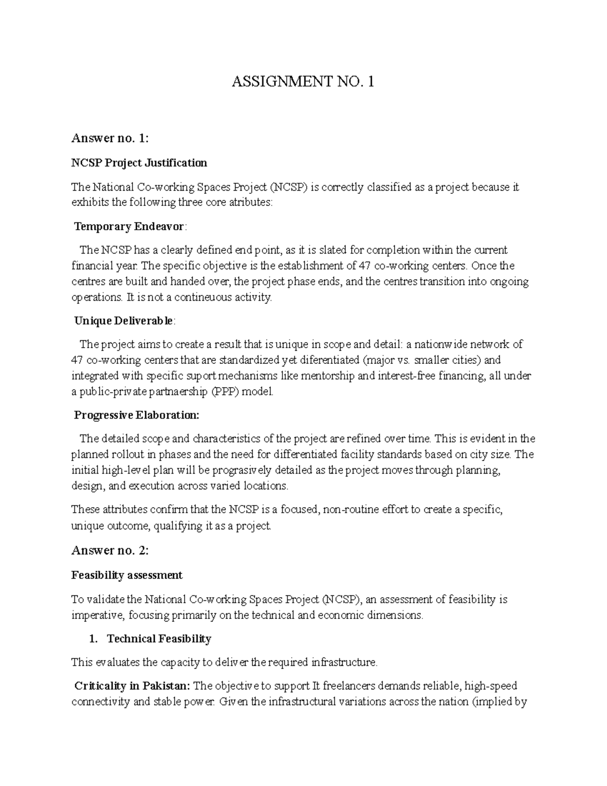 Mgmt627 Assignment 1: NCSP Project Justification & Feasibility Analysis ...