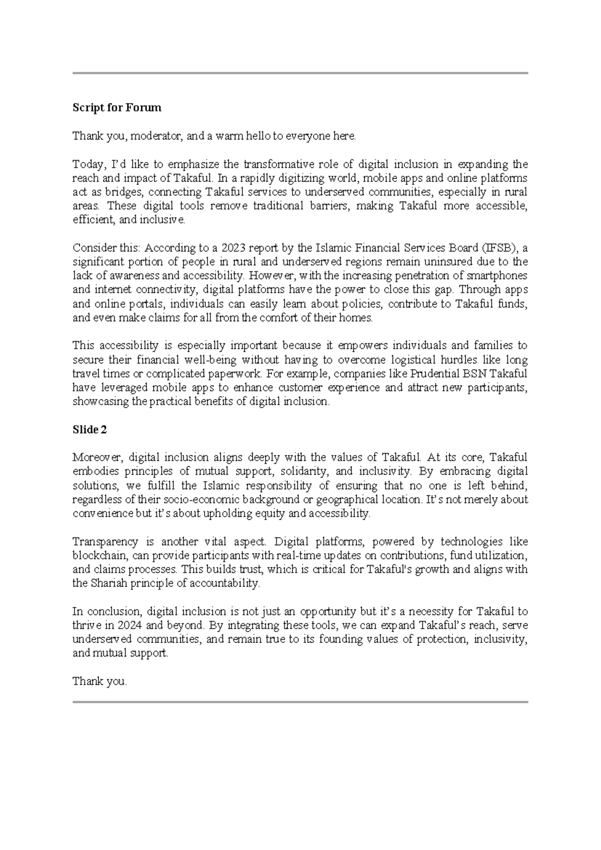 Script for Forum - Script for Forum Thank you, moderator, and a warm ...