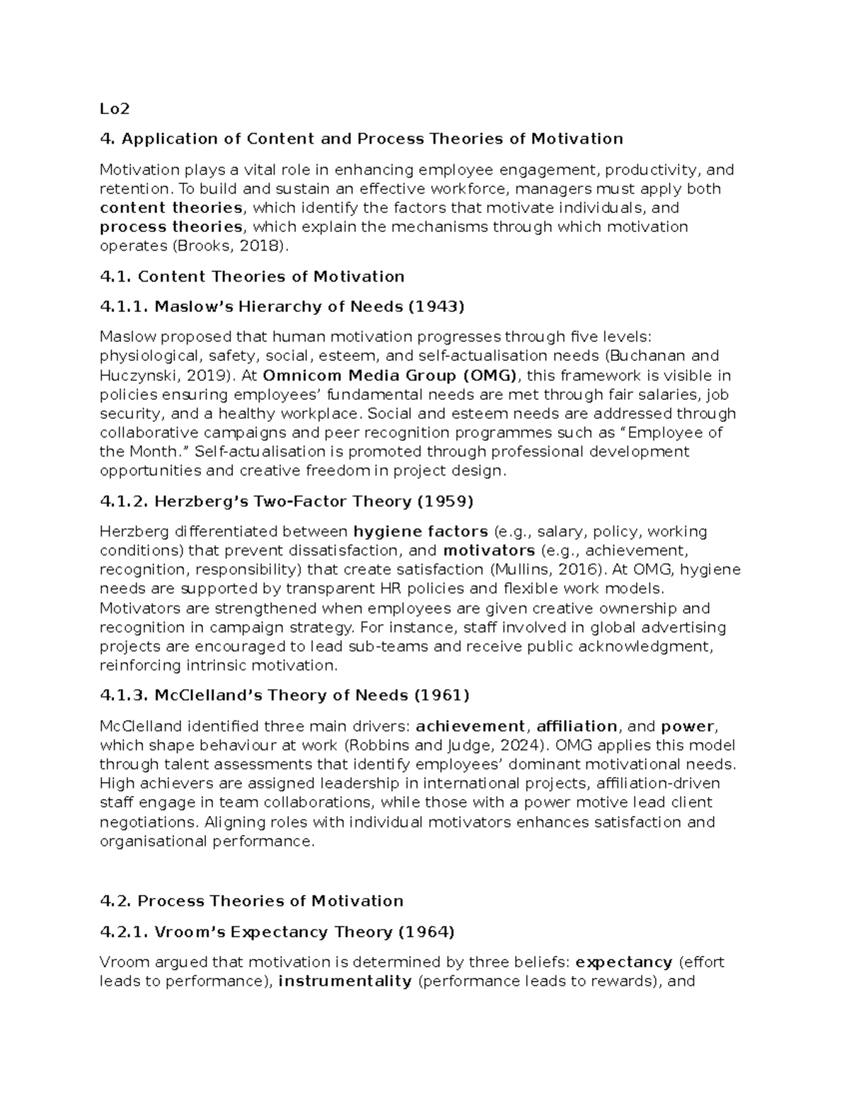 Lo2 OBM - Application of Motivation Theories in the Workplace - Studocu