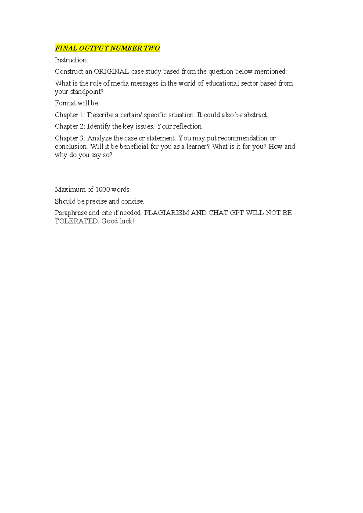 EDU 101: Case Study on Media's Role in Education - Final Output 2 - Studocu
