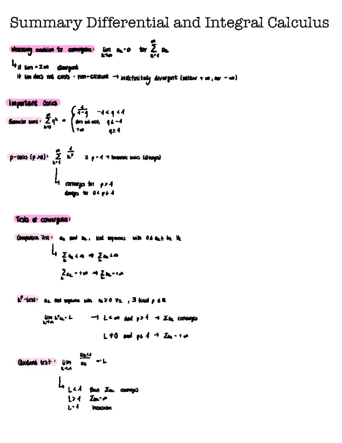 Summary of Differential and Integral Calculus Concepts - Studocu