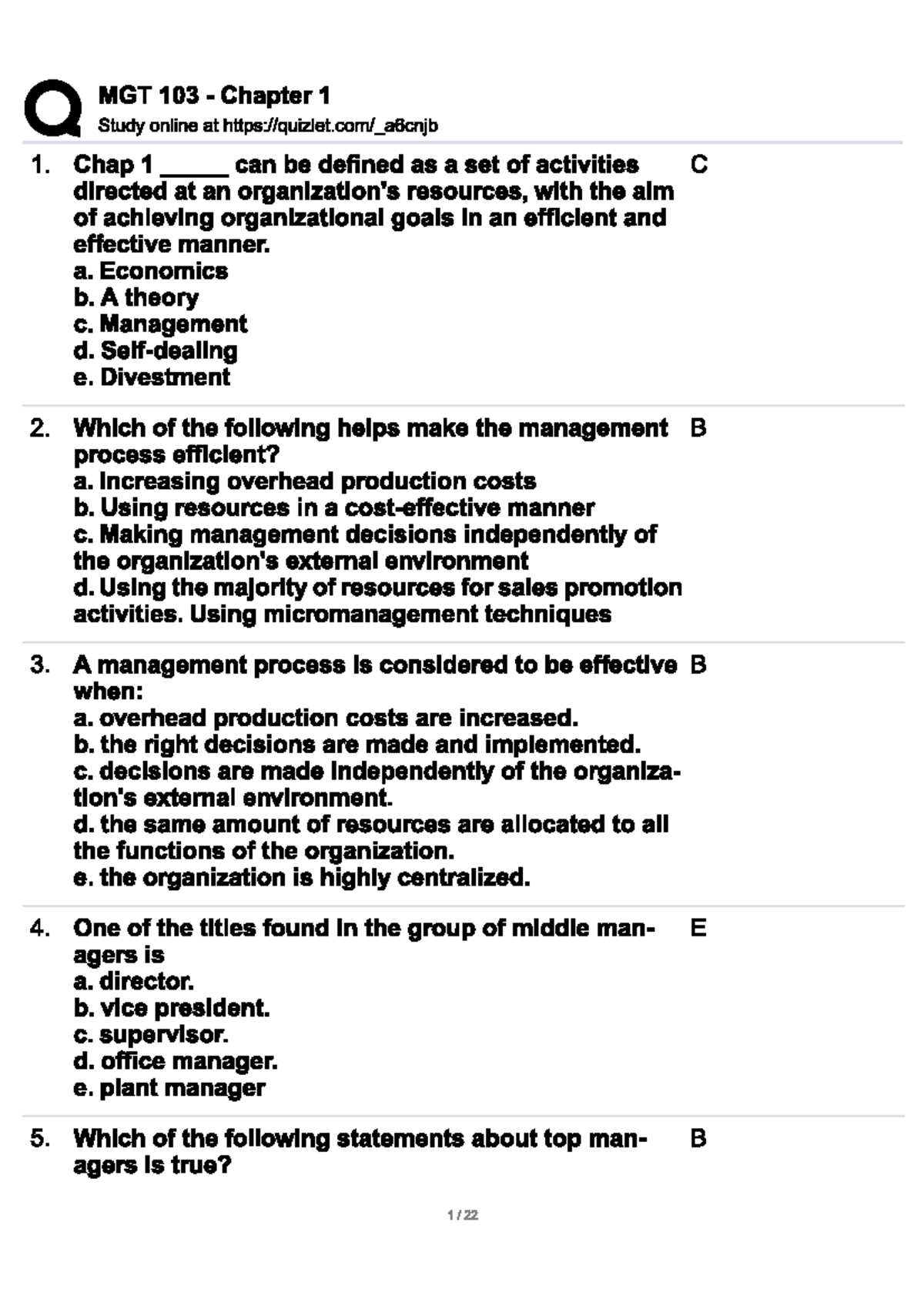 Mgt Chapter 1 - Key Concepts and Overview - Studocu