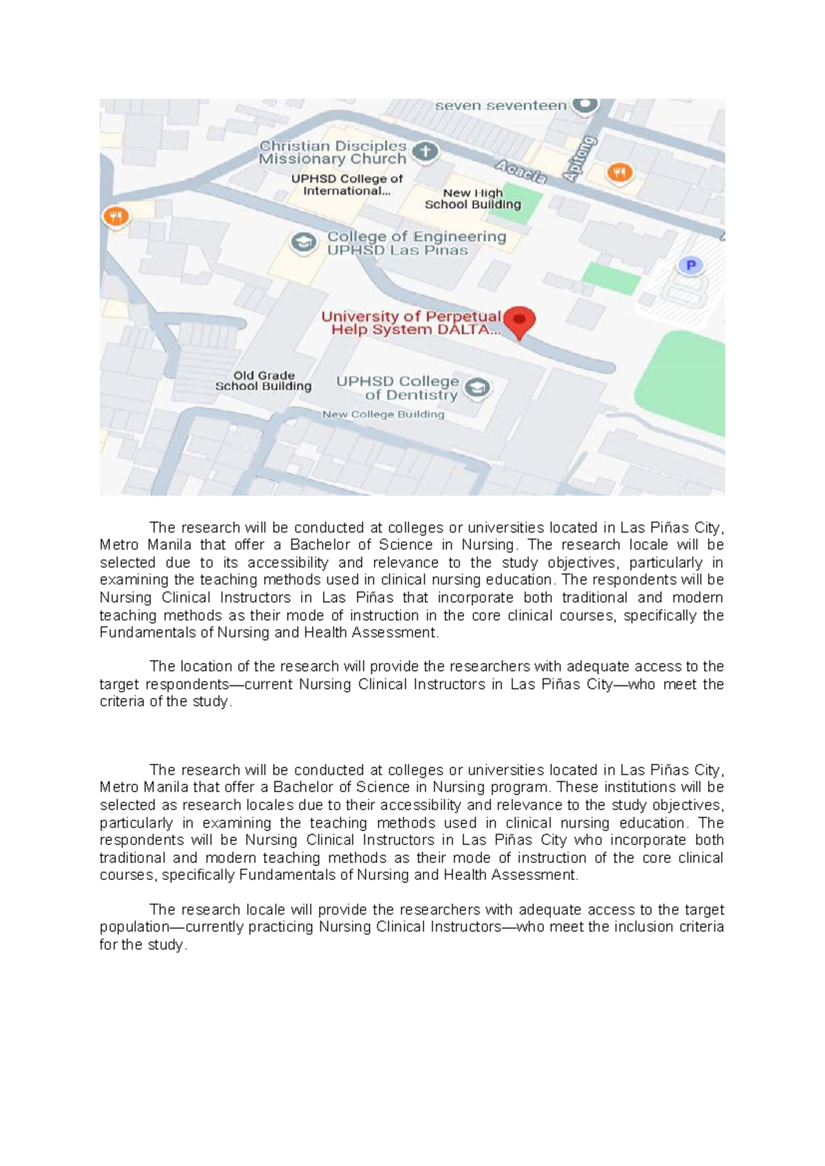 Research locale for nursing education study in Las Piñas City - Studocu