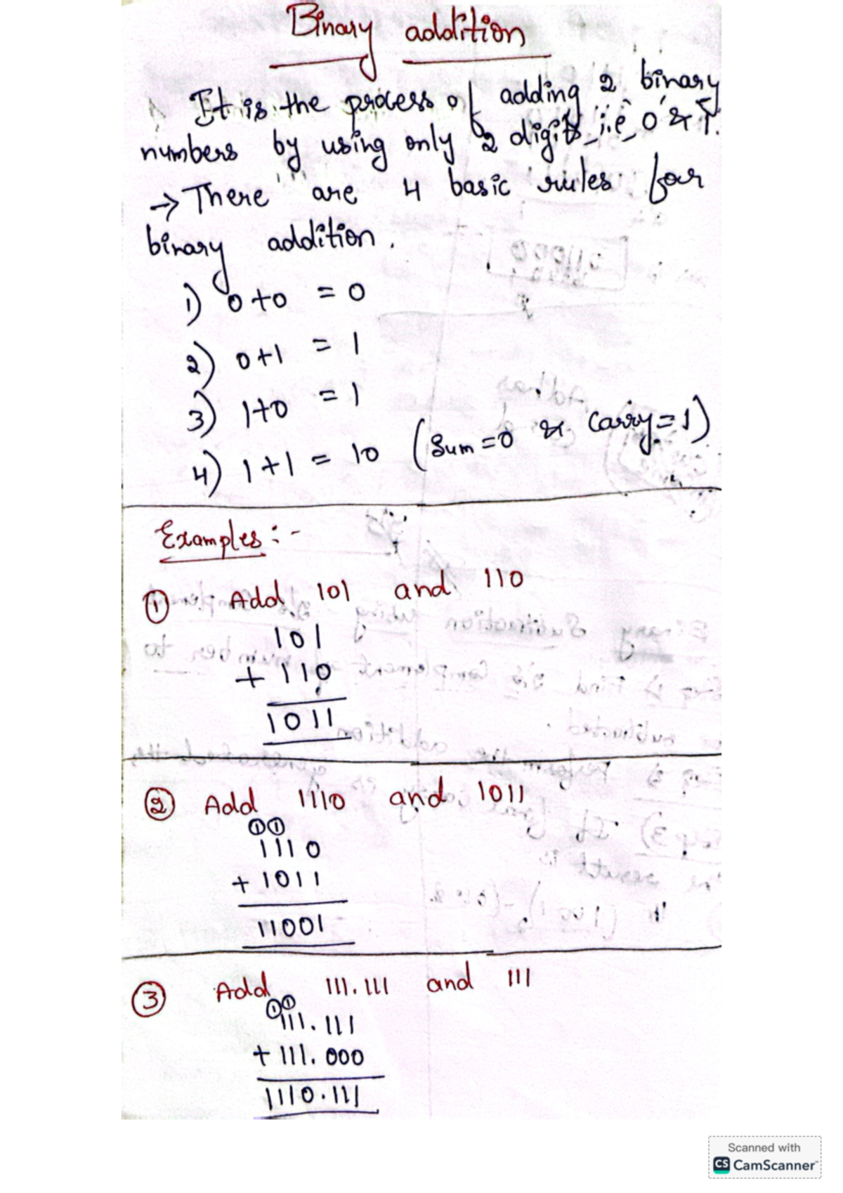 Binary Addition & Subtraction Notes - Linary addition numbers using ...