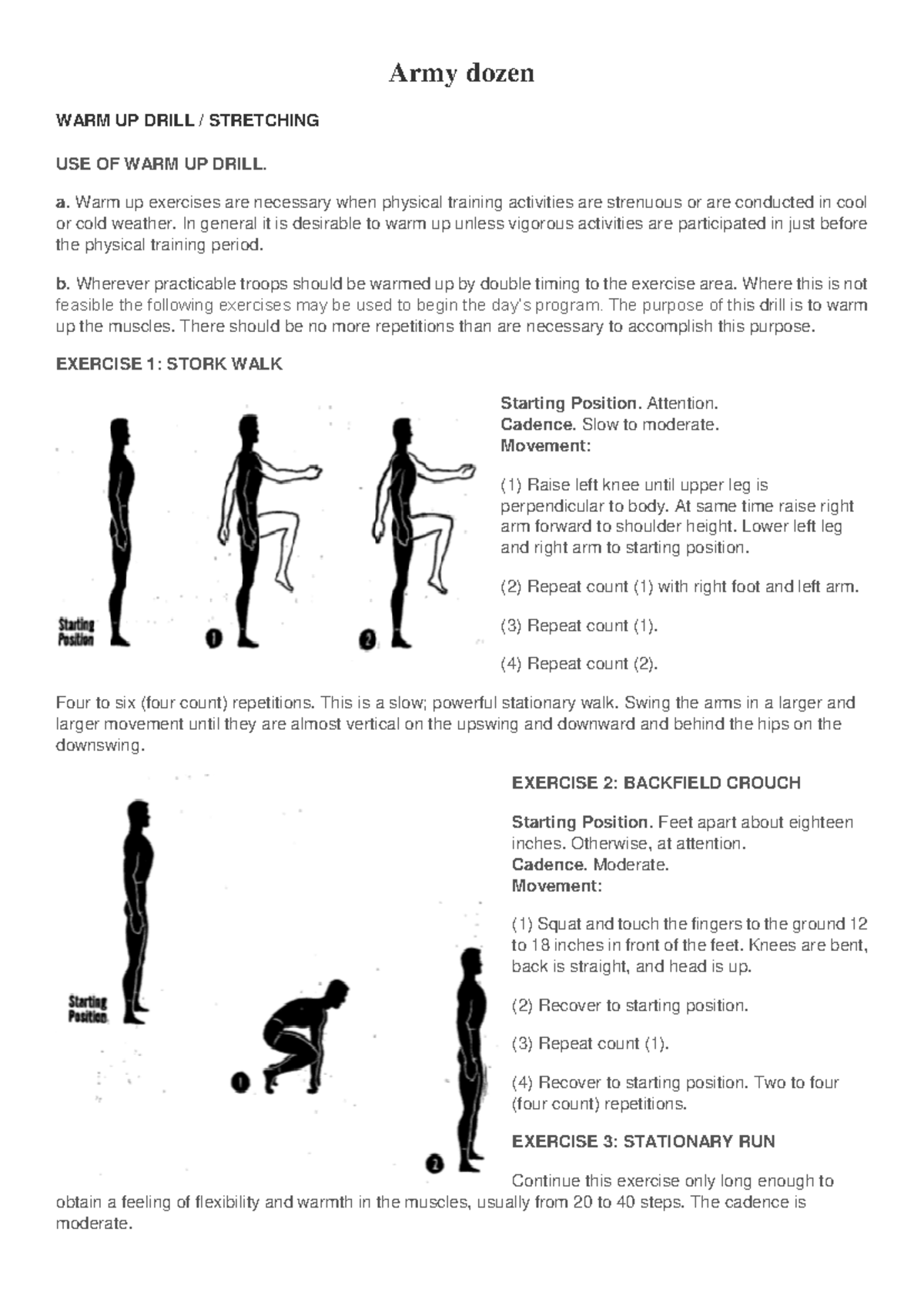 Army 101: Ilide Warm-Up Drill Exercises & Conditioning Steps - Studocu