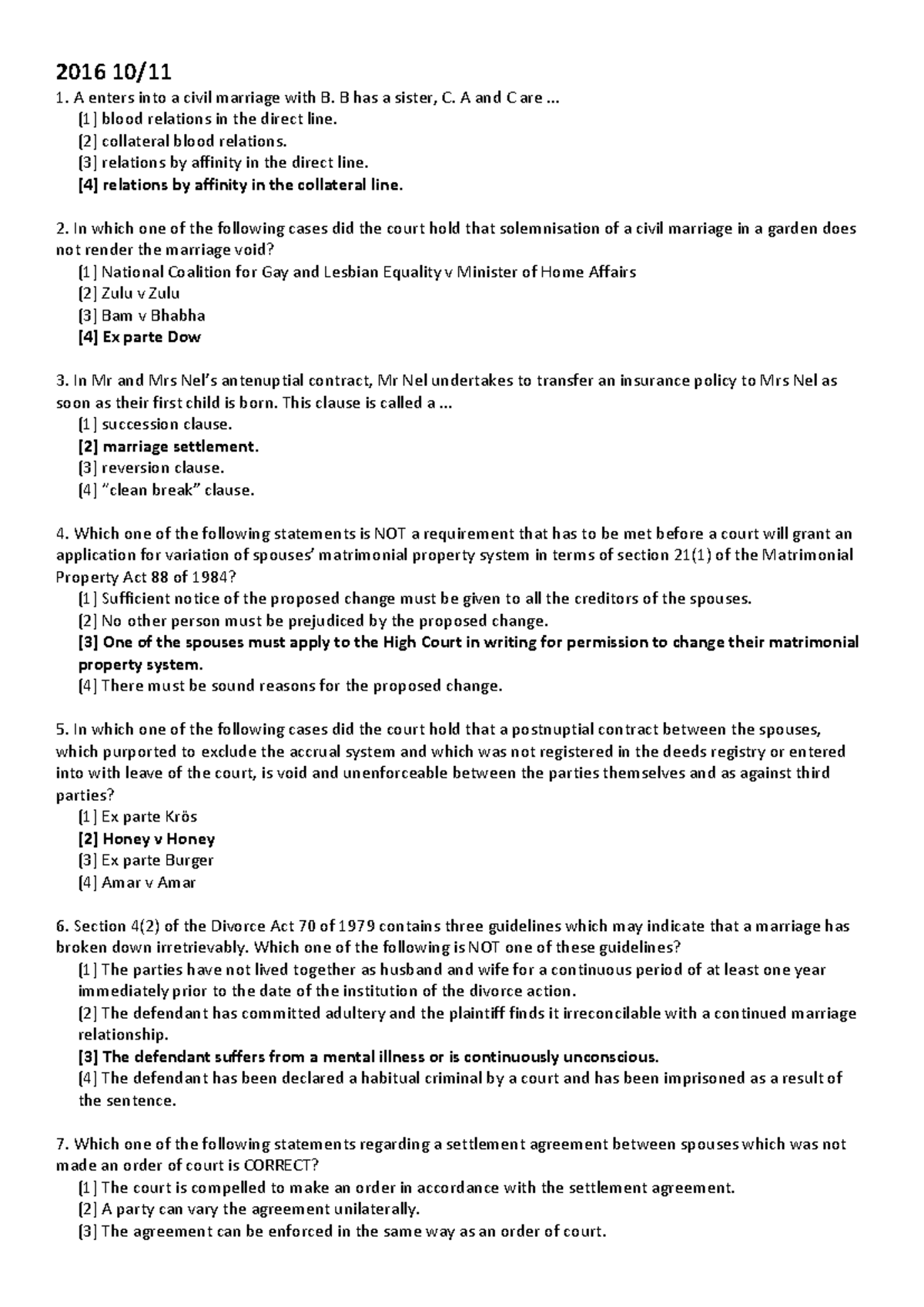 MCQ Combined Qs & As for Law Course - 2016 Exam Prep Guide - Studocu