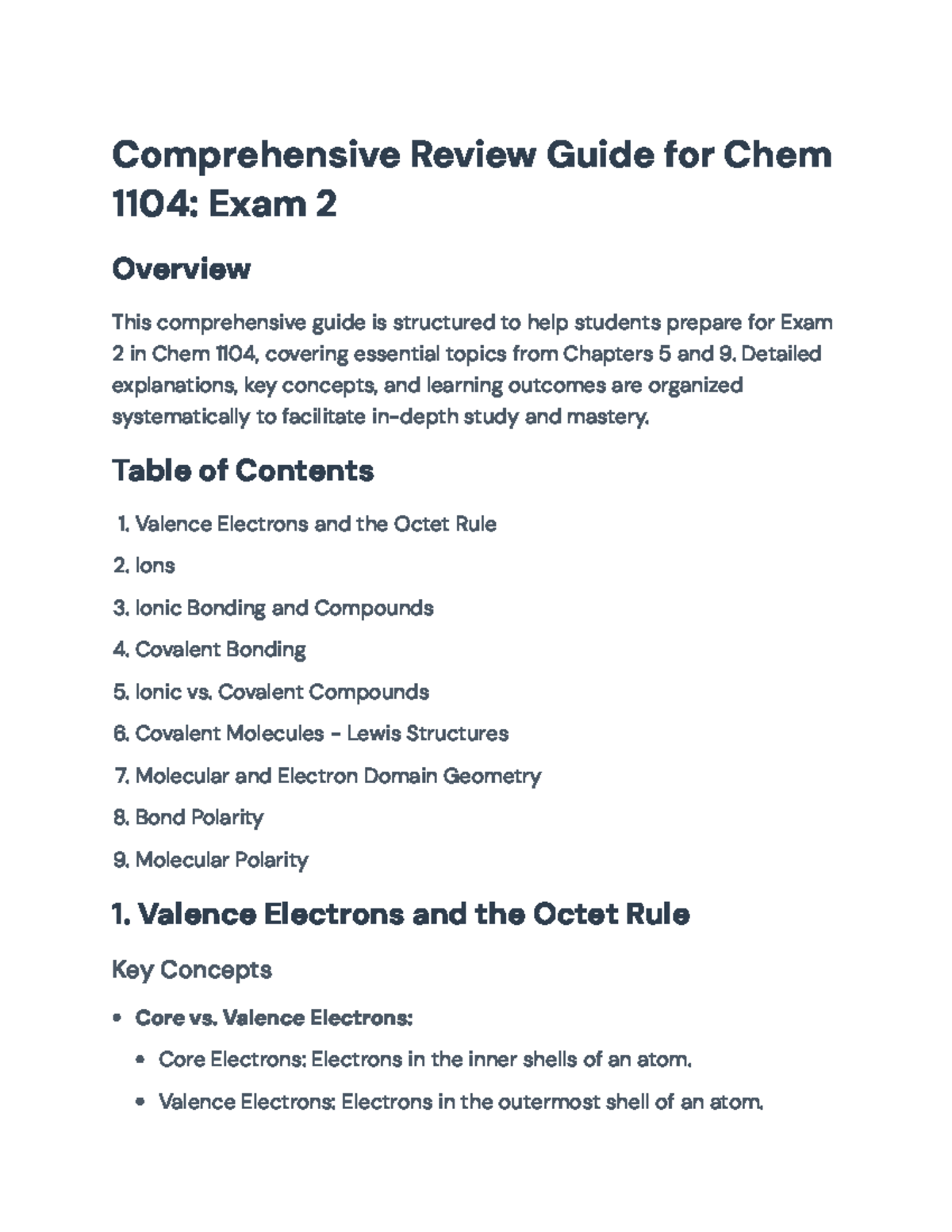Chem 1104: Comprehensive Exam 2 Review Guide – Key Concepts & Topics ...