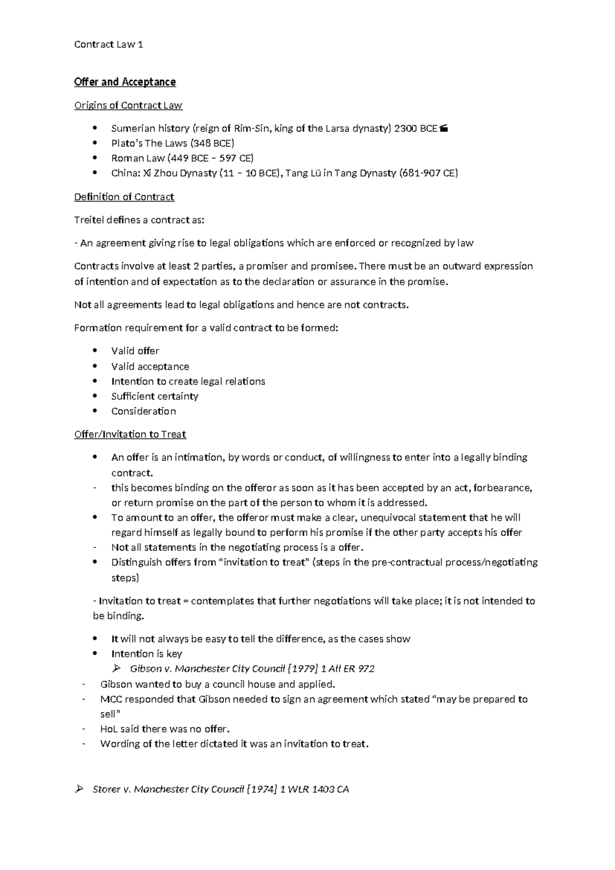 Lecture Notes on Offer & Acceptance in Contract Law - Studocu